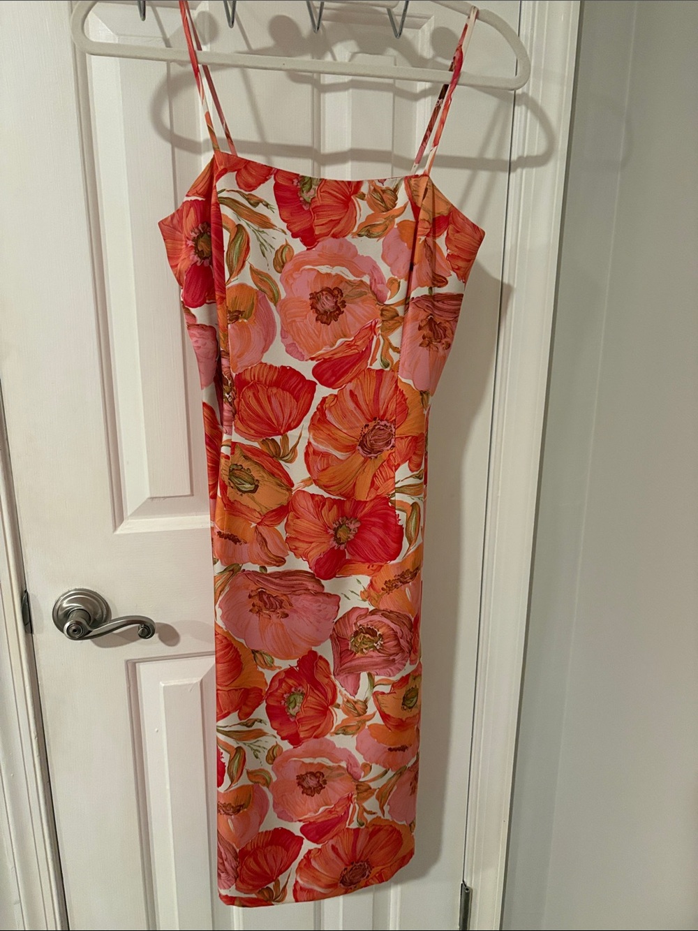 Ann Taylor Pink & Orange Floral Slip Midi Dress